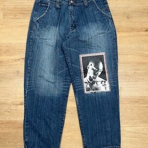 VTG Y2K Makaveli Tupac Denim Jeans 2Pac Rap Hip Hop Streetwear Baggy 2000s Sz 40